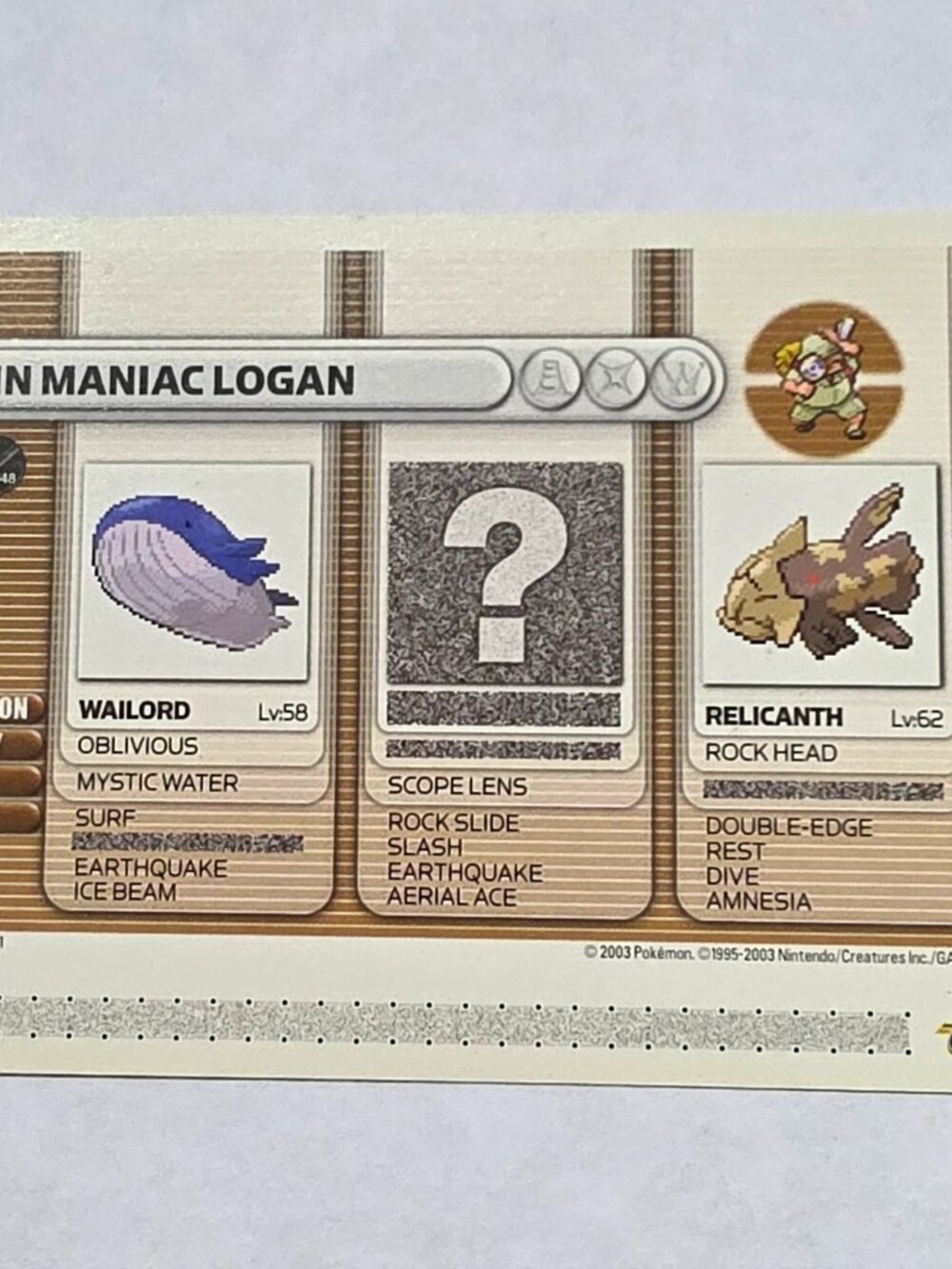 Nintendo Pokémon Ruby & Sapphire 2-Card Lot Ruin Maniac Logan 021/048 2003